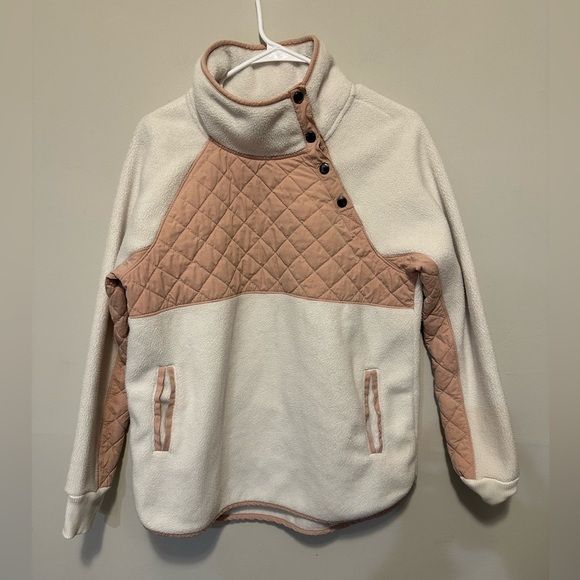 Abercrombie & Fitch Tops - Abercrombie & Fitch Asymmetrical Snap Fleece Pullover White Blush Pink Size M